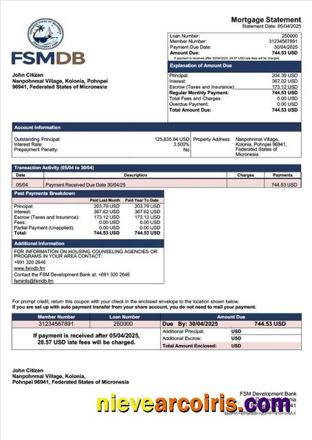 Micronesia FSM Development Bank mortgage statement Word and PDF template